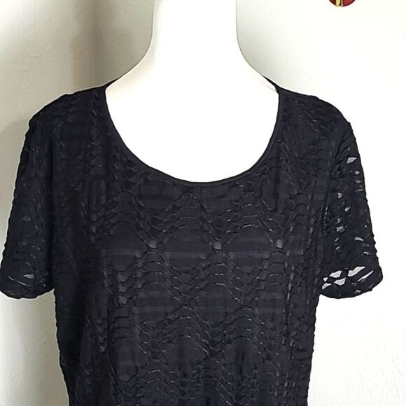 Calvin Klein Black Short Sleeve Top with a Crepe Overlay, Size XL - Picture 3 of 9